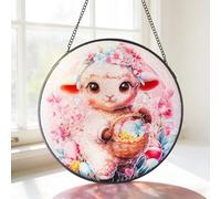 MEIYUDA Stained Glass Window Hanging Suncatcher, Easter Bunny and Eggs Sun Catchers for Windows Double Side Glass Panel Hanging, Craft Decor Birthday Gifts for Women, Men, Mom and Lovers 20x20cm