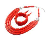 MEIZHITU Pearl Necklace Costume Long Pearl Necklace Chunky Women's Jewelry Set Bridal Accessories Everyday Wear(Orange)