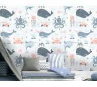 MEIZONGHUOJI Photo Wallpaper Wall Mural Cartoon Children Whale Octopus Crab Non-Woven Murals Bedroom Living Room Decor Modern Design 300Cm(W) X210Cm(H)