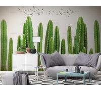 MEIZONGHUOJI Photo Wallpaper Wall Mural Hand Drawn Cactus Flying Bird Non-Woven Murals Bedroom Living Room Decor Modern Design 400Cm(W) X280Cm(H)