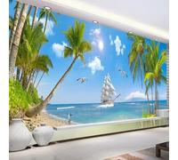 MEIZONGHUOJI Photo Wallpaper Wall Mural Sea View Coconut Tree Landscape Non-Woven Murals Bedroom Living Room Decor Modern Design 200Cm(W) X140Cm(H)