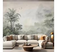 MEIZONGHUOJI Photo Wallpaper Wall Mural Tropical Green Plants Coconut Trees Distant Mountain Birds Non-Woven Murals Bedroom Living Room Decor Modern Design 300Cm(W) X210Cm(H)