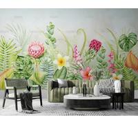 MEIZONGHUOJI Photo Wallpaper Wall Mural Tropical Plants Watercolor Flowers Non-Woven Murals Bedroom Living Room Decor Modern Design 250Cm(W) X175Cm(H)