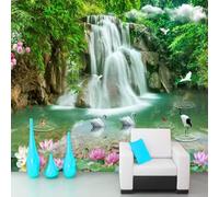 MEIZONGHUOJI Photo Wallpaper Wall Mural Waterfall River Green Tree Nature Pastoral Landscape Non-Woven Murals Bedroom Living Room Decor Modern Design 300Cm(W) X210Cm(H)