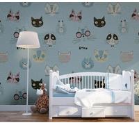 MEIZONGHUOJI Self Adhesive Wallpaper Animal Cat Cartoon Blue Wallpaper 45×300Cm Waterproof Peel and Stick Wallpaper Removable Sticky Back Plastic Living Room Bedroom Wall Furniture Vinyl Film