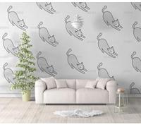 MEIZONGHUOJI Self Adhesive Wallpaper Cat Cartoon Gray Wallpaper 45×300Cm Waterproof Peel and Stick Wallpaper Removable Sticky Back Plastic Living Room Bedroom Wall Furniture Vinyl Film