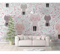 MEIZONGHUOJI Self Adhesive Wallpaper Cat Cartoon Wallpaper 45×300Cm Waterproof Peel and Stick Wallpaper Removable Sticky Back Plastic Living Room Bedroom Wall Furniture Vinyl Film