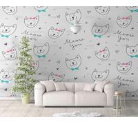 MEIZONGHUOJI Self Adhesive Wallpaper Cat Cartoon Wallpaper 45×300Cm Waterproof Peel and Stick Wallpaper Removable Sticky Back Plastic Living Room Bedroom Wall Furniture Vinyl Film