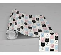 MEIZONGHUOJI Self Adhesive Wallpaper Cat Cartoon Wallpaper 45×300Cm Waterproof Peel and Stick Wallpaper Removable Sticky Back Plastic Living Room Bedroom Wall Furniture Vinyl Film