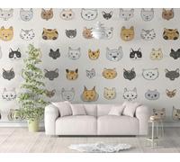 MEIZONGHUOJI Self Adhesive Wallpaper Cat Cartoon Yellow Wallpaper 45×300Cm Waterproof Peel and Stick Wallpaper Removable Sticky Back Plastic Living Room Bedroom Wall Furniture Vinyl Film