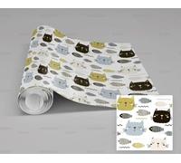 MEIZONGHUOJI Self Adhesive Wallpaper Cat Fish Bone Cartoon Wallpaper 45×300Cm Waterproof Peel and Stick Wallpaper Removable Sticky Back Plastic Living Room Bedroom Wall Furniture Vinyl Film