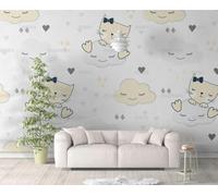 MEIZONGHUOJI Self Adhesive Wallpaper Cloud Cat Cartoon Wallpaper 45×300Cm Waterproof Peel and Stick Wallpaper Removable Sticky Back Plastic Living Room Bedroom Wall Furniture Vinyl Film