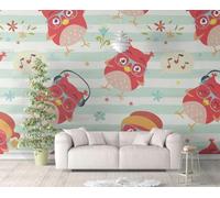 MEIZONGHUOJI Self Adhesive Wallpaper Owl Music Cartoon Wallpaper 45×300Cm Waterproof Peel and Stick Wallpaper Removable Sticky Back Plastic Living Room Bedroom Wall Furniture Vinyl Film