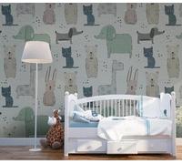 MEIZONGHUOJI Self Adhesive Wallpaper White Rabbit, Dog Cat Cartoon Wallpaper 45×300Cm Waterproof Peel and Stick Wallpaper Removable Sticky Back Plastic Living Room Bedroom Wall Furniture Vinyl Film