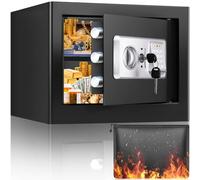 Mejasg 25L Fireproof Wall Safe with Alarm, Digital Safe Small, Black, Alloy Steel, Electronic Combination Lock, Audible Alarm