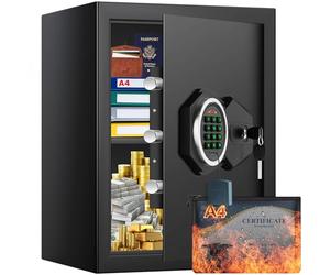 Mejasg 43.4L Home Safe Box with Code, A4 Fireproof Bag and Backlit Keypad | Electronic Combination Lock, Alarm & Silent Mode, Removable Shelf, Anti-Theft Steel, Large Digital Safes for Home A4 Document