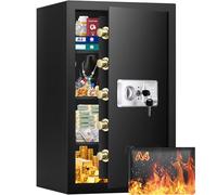 Mejasg Home Safe Box with A4 Fireproof Bag and 3 Removable Shelves, Anti-theft 102L Large Safes for Home with Alarm and Silent Mode, Electronic Document Safe Digital Safe for Money Jewelry A4 Document