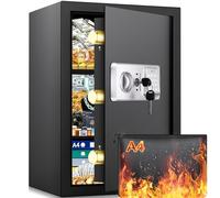 Mejasg Large Fireproof Safe for Home with A4 Fireproof Bag and 2 Removable Shelves, 64L Anti-Theft Home Safe Box with Alarm and Silent Mode, Fire Safes Money Safes for Money Jewelry A4 Document