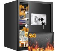 Mejasg Large Fireproof Safe for Home with A4 Fireproof Bag and Removable Shelf, 52L Anti-Theft Home Safe Box with Alarm and Silent Mode, Security Digital Fire Safes for Money Jewelry A4 Document