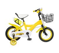 Mejiaren 12 Inch Children's Bicycle, Yellow Children Bicycle, Unisex Children's Bicycle, with Storage Basket, Bell and Dual Stabilisers, Suitable for Children Aged 2-4 Years