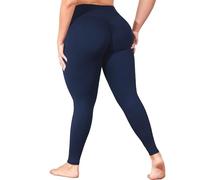 MEJING Plus Size Butt Lifting Leggings with Pockets for Women, L-5XL Yoga Pants Tummy Control, High Waist Workout Leggings, Navy Blue, 3X-Large Plus