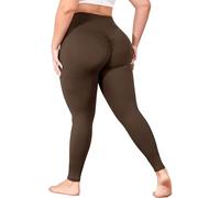 MEJING Plus Size Butt Lifting Leggings with Pockets for Women, L-5XL Yoga Pants Tummy Control, High Waist Workout Leggings, Brown, 4X-Large Plus