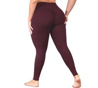 MEJING Plus Size Butt Lifting Leggings with Pockets for Women, L-5XL Yoga Pants Tummy Control, High Waist Workout Leggings, Wine, 5X-Large Plus