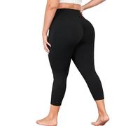 MEJING Plus Size Capri Leggings for Women with Pockets, Butt Lifting Yoga Pants Tummy Control, L-5XL Workout Leggings, Black, XX-L Plus