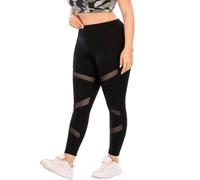MEJING Plus Size Leggings, Black Mesh Yoga Pants for Women with Pockets High Waisted Tummy Control & Squat Proof Workout Leggings, Black, 4X-Large Plus