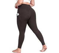 MEJING Plus Size Yoga Pants with Pockets, L-5XL Soft Stretch Leggings High Waisted, Tummy Control Thick Workout Leggings 25", Brown, 3X-Large Plus