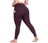 MEJING Plus Size Yoga Pants with Pockets, L-6XL Soft Stretch Leggings High Waisted, Tummy Control Thick Workout Leggings 25", Burgundy, 4X-Large Plus