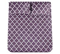 Mejoroom King Bed Sheet Set - Super Soft Brushed Microfiber 1800 Thread Count Sheets with 15 inch Deep Pocket - Wrinkle Free - 4 Piece (King, Purple Quatrefoil with White Pattern)