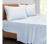 Mejoroom Striped King Size Sheet Set - Soft Microfiber Bed Sheets,Deep Pocket Fitted Sheet, Soft, Breathable, Wrinkle & Fade Resistant - 4 Piece (Blue Stripe)