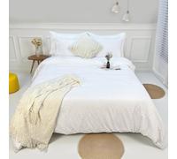 Mejoroom White Boho Duvet Cover Queen Size - Boho Bedding - Soft and Breathable Tufted Comforter Cover with Zipper Closure, 3Pieces, 1 Duvet Cover (90”x90”) and 2 Pillow Cases(20”x26”)