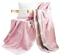 MEJU Flower Muslin Lightweight Summer Blanket for Bed Sofa Couch, 100% Combed Cotton 2 Layer Soft Warm Quick Dry Throw Blanket Bed Coverlet Sheet Flower Pink, Twin 60 in X 80 in