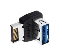 Mekalero USB Type-E 90-Degree Adapter for Cleaner Internal Cable, PH741A | Driverless Installation, 90-Degree Male-to-Female Interface, Black Housing with Silver Shells and Blue Inserts
