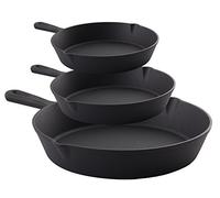 MEKBOK Cast Iron Frying Pan Set of 3, 6", 8", 10" Non-Stick Coating, Suitable for Frying, Cooking, Baking, Barbecue, Induction, Electric, Gas Stoves, Black