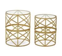 mekbuda round clear glass top nest of 2 tables with gold frame