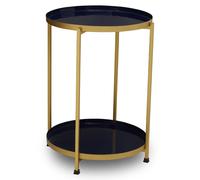 mekbuda round metal 2 tiers side table in blue and brass