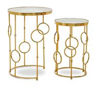 mekbuda round white glass top nest of 2 tables with gold frame