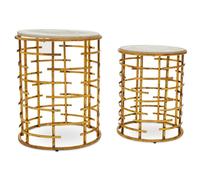mekbuda round white marble top nest of 2 tables with gold frame