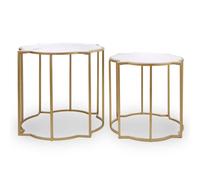 mekbuda white marble top set of 2 side tables with gold frame