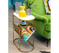 mekbuda white marble top side table with gold magazine rack