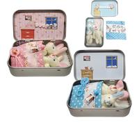 Mekdcaao Easter Bunny Toys Hug in a Box for Kids Pocket Bunnies in Tin Box, Easter Gifts for Kids, Easter Basket Bunny Plush, Personalised Mini Plush Bunny-House Small Pocket Stuffing-Bunnies (pink)