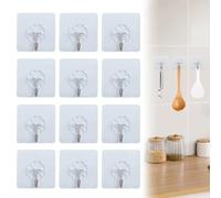 MEKEET 12PCS Hooks for Hanging Plastic Self Adhesive Hooks Transparent White Traceless Heavy Duty Door Wall Hook Coat Cloth Towel Hanging Coat Cloth Decorations for Kitchen Bathroom Office