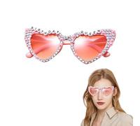 MEKEET 1PCS Birthday Glasses Pink Glasses Plastic Birthday Sunglasses Heart Sunglasses Heart Shaped Shiny Bling Diamond Pearl Sunglasses Supplies Accessories Favors for Women Girl Birthday Party