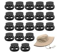 MEKEET 20PCS Round Cord Locks Black Plastic Drawstring Cord Set Toggles for Drawstrings Double Holes Spring Toggle Set for Shoelaces Paracord Bags Windbreakers Outerwear