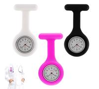 MEKEET 3PCS Fob Watch Silicone Nurses Watches Durable Medical Watch Easy to Carry Digital Fob Watch Nurses Fob Watch with Brooch Fob Watches for Nurses Doctors Paramedics etc(Black White Rose Red)