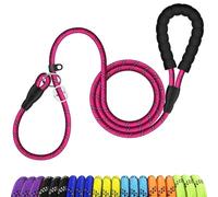 MEKEET 6Ft Rope Dog Lead for Large Dogs - 1.8m Training Lead for Dogs with Soft Padded Handle, Hot Pink Slip Leads for Dogs, Slip-On Design with No Collar or Harness Needed