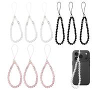 MEKEET 9PCS Sparkling Handmade Wrist Strap Phone Charm Strap Crystal Beads Phone Charms Hanging String Anti-Lost Keychain for Girls Ladies Women